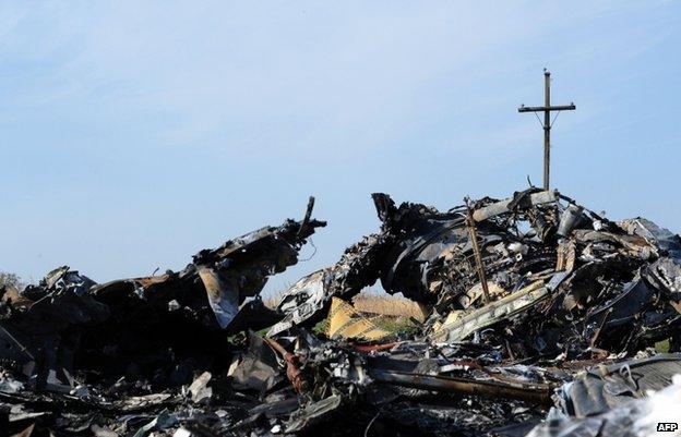 Wreckage from flight MH17 lies undisturbed at the village of Rassipnoe (15 Oct)