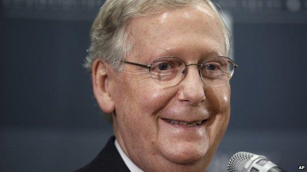 Senate Republican leader Mitch McConnell of Kentucky holds a news conference on the day after the GOP gained enough seats to control the Senate in next year's Congress and make McConnell majority leader, in Louisville, Kentucky 5 November 2014