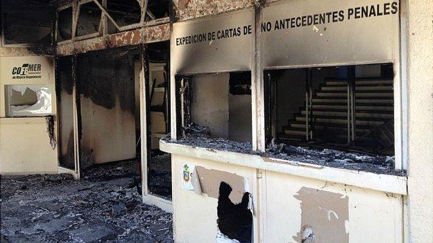 Burnt offices in Iguala