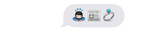 Emojis of man thinking, a newspaper and a diamond ring