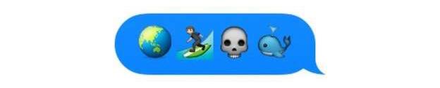 Emojis showing a globe, surfer, skull and whale