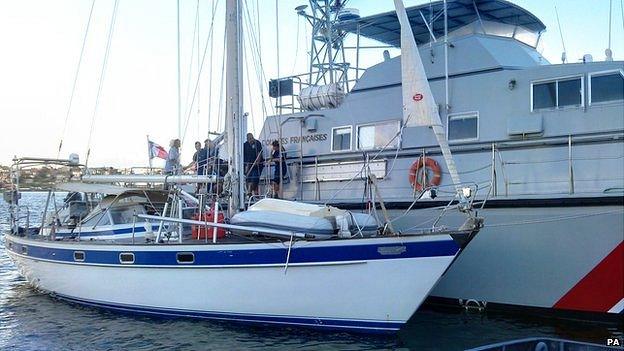 French customs vessels with seized yacht SY Hygeia of Halsa