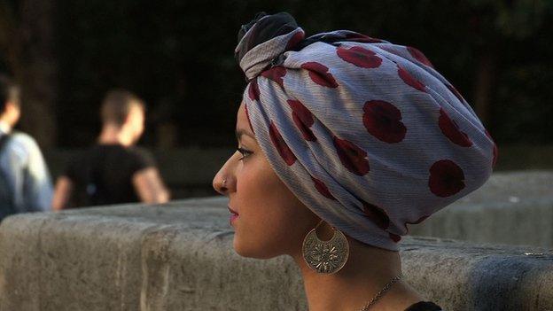 Model wearing a 'poppy hijab'