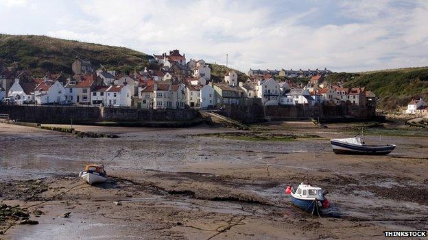 Staithes beach and harbour in North Yorkshire