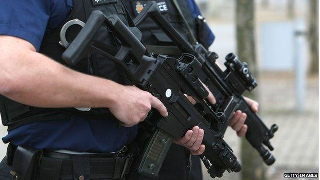 Police officers with a Heckler & Koch G36C assault rifles
