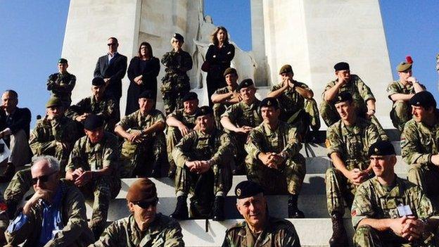 British officers at the Canadian memorial on Vimy Ridge, Sept 2014