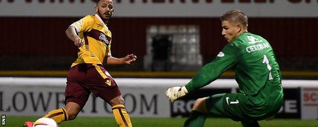 Lionel Ainsworth slips the ball past Radoslaw Cierzniak