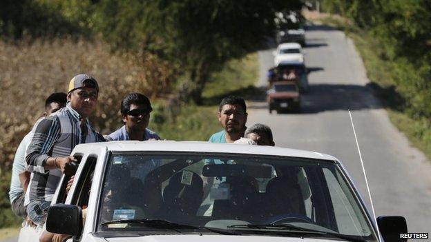 Members of the community police of Guerrero state help in the search for the missing 43 students. 7 Nov 2014