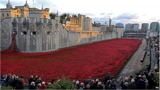 Poppy display at the Tower of London