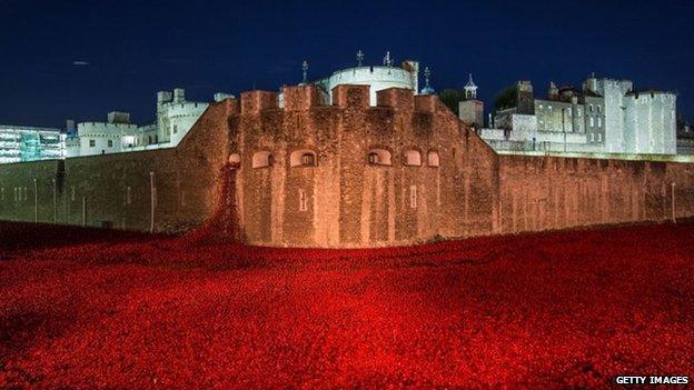 Floodlights have been lighting up the display after dusk