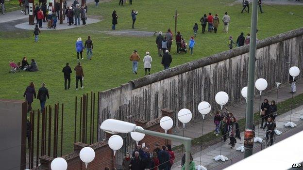 White balloons along the former course of the Wall - 8 November