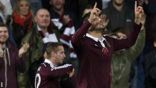 Hearts players celebrating