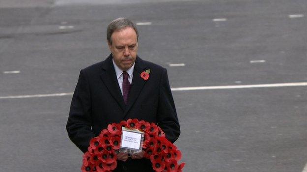 The DUP MP Nigel Dodds also laid a wreath at the Cenotaph in London