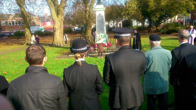 Remembrance Sunday service Grangetown war memorial in Cardiff