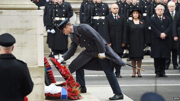 Prince William lays a wreath at the Cenotaph