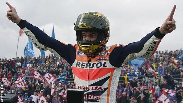 Marc Marquez celebrates in Valencia