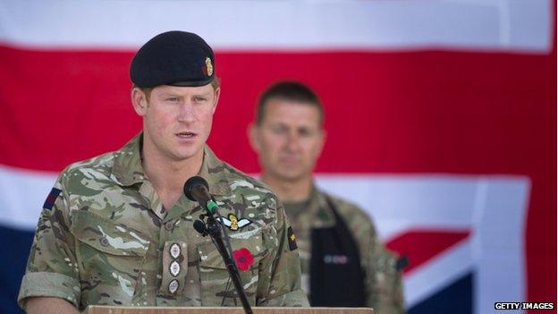 Prince Harry giving a reading at the base in Afghanistan