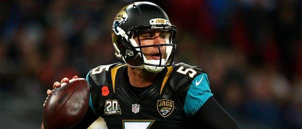 Jacksonville quarterback Blake Bortles looks to offload the ball