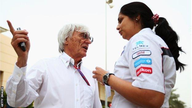 Bernie Ecclestone and Monisha Kaltenborn