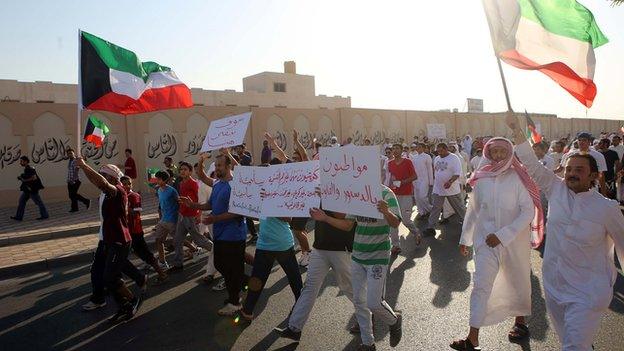 Stateless Arabs, known as Bidun, demand Kuwaiti citizenship and basic rights, in Jahra. 2 October 2013