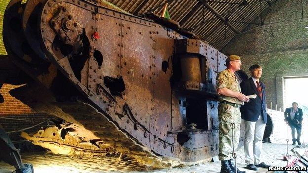 WW1 tank dug up and displayed at Cambrai