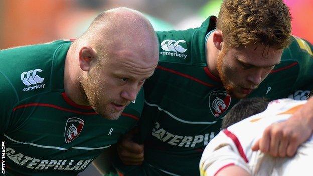 Dan Cole (left) scrums down during Sunday's game against Sale Sharks