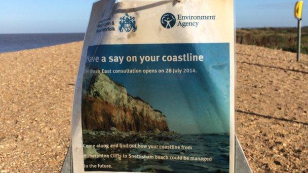 A sign on the beach in Norfolk