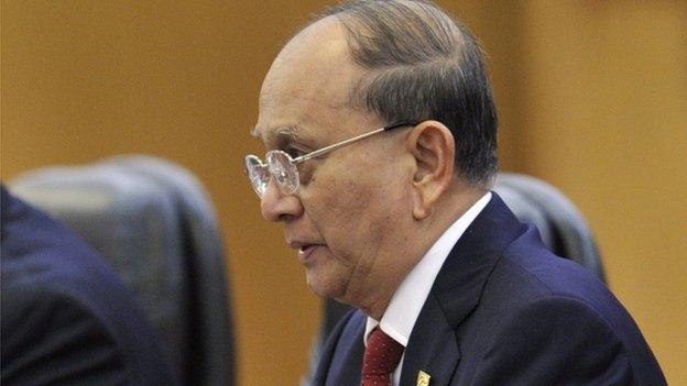 Myanmar President Thein Sein attends a meeting with Chinese President Xi Jinping (not pictured) at the Great Hall of the People in Beijing on November 8, 2014