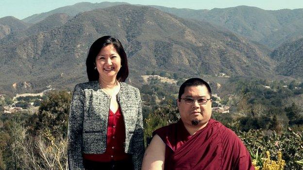 Ruby Khong with Buddhist monk