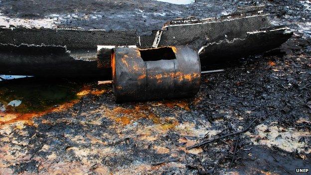 The locations at which artisanal refining has been carried out present a picture of total environmental devastation. (Bodo West, Bonny LGA) Nov 4 2010