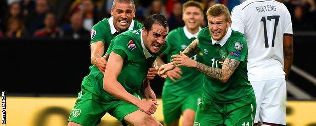 John O'Shea celebrated his 100th cap with a stoppage-time equaliser in Germany