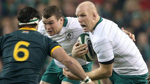 Paul O'Connell gets ready to collide with Marcell Coetzee in Saturday's game at the Aviva Stadium