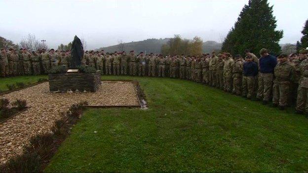 Soldiers in Brecon during the two-minute silence