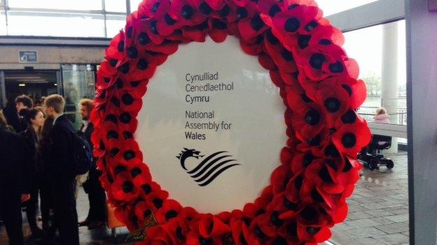 A poppy wreath at the Senedd