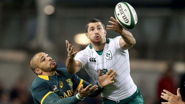 Rob Kearney battled with Bryan Habana in last weekend's game between Ireland and South Africa