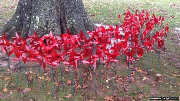 Plastic poppies at Rougemont School