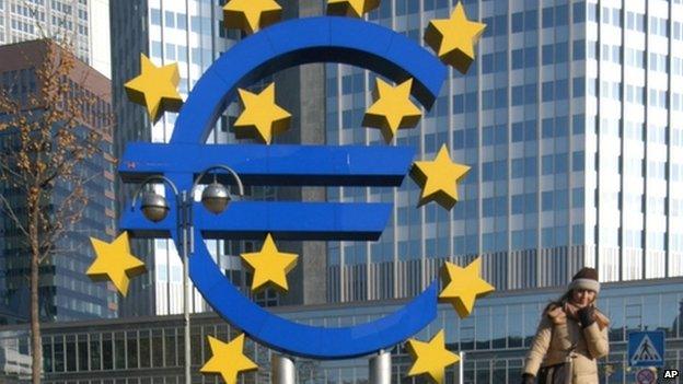 Euro logo outside the European Central Bank in Frankfurt