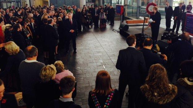 An Armistice service at the Senedd