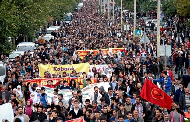 Turkish Kurds march in support of Kobane (1 Nov)