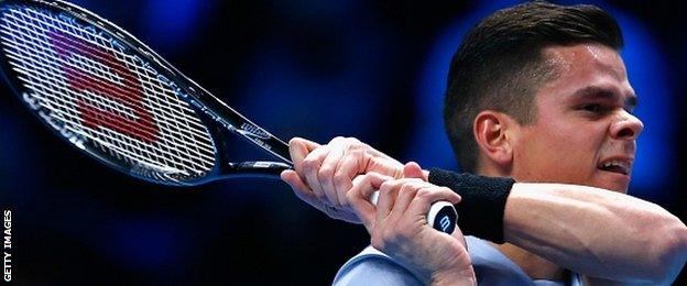 Milos Raonic in action at the ATP Finals in London