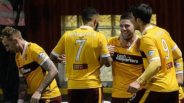 Motherwell players celebrate a goal