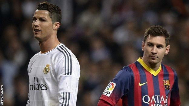 Real Madrid's Cristiano Ronaldo and Barcelona's Lionel Messi