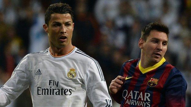 Real Madrid's Cristiano Ronaldo and Barcelona's Lionel Messi