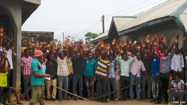 Photo taken 13th September 2013 showing unanimous decision of community to reject settlement figure from Shell