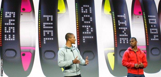 Decathlete Ashton Eaton and NFL star Victor Cruz at Nike FuelBand launch