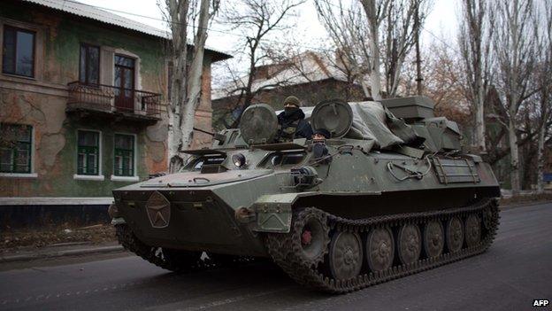 An armoured personnel carrier in rebel-held territory in Ukraine