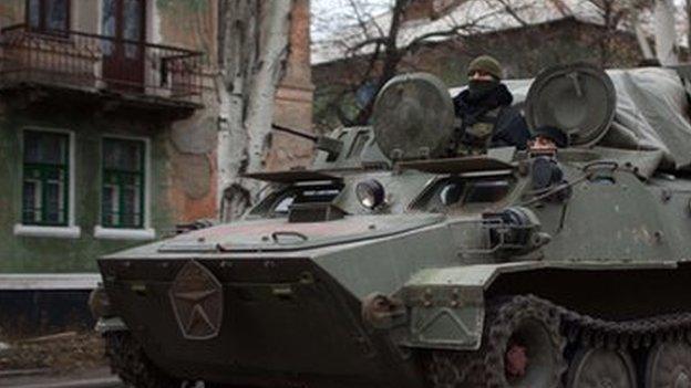 An armoured personnel carrier in rebel-held territory in Ukraine