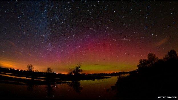 The night sky over the river Havel in Guelpe, Germany