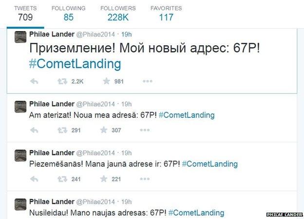 Philae Lander tweet