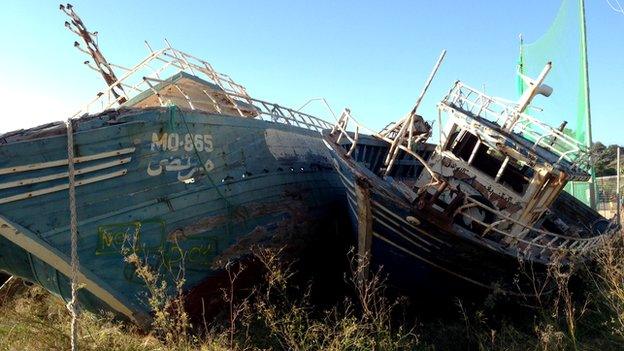 Boats from North Africa in Lampedusa